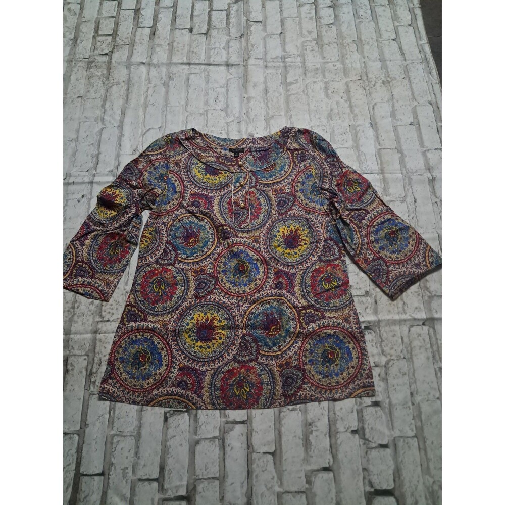 Talbots Women's Size 10 Blouse Floral Preppy Indian Boho Half Sleeve Buttons